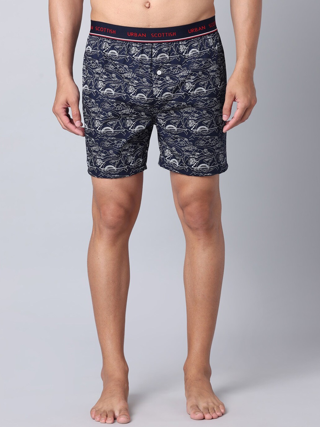 

URBAN SCOTTISH Printed Pure Cotton Boxers USBX054, Navy blue