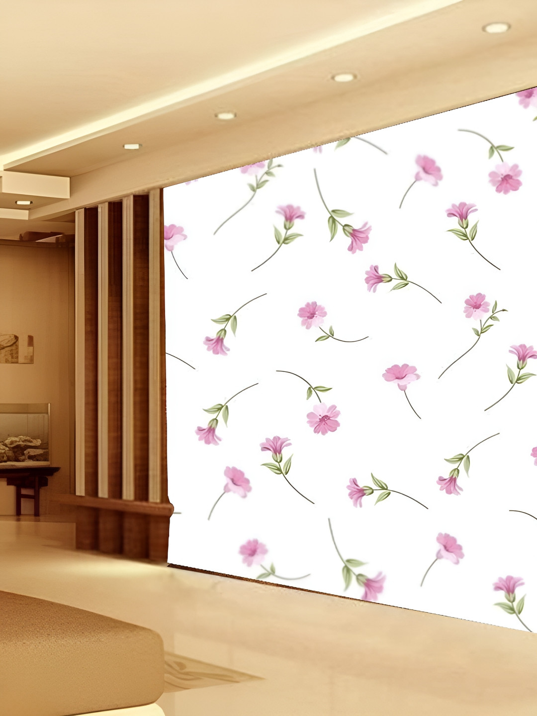 

KSHIRSA White & Pink Floral Printed Self Adhesive Removable Wallpaper
