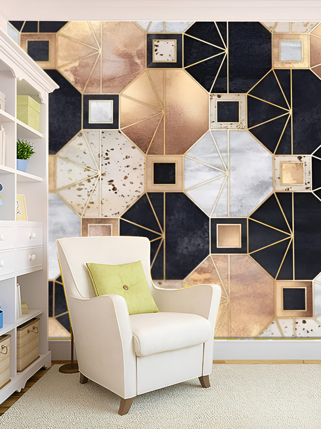 

KSHIRSA Black & Beige Geometric Printed Self Adhesive Removable Wallpaper