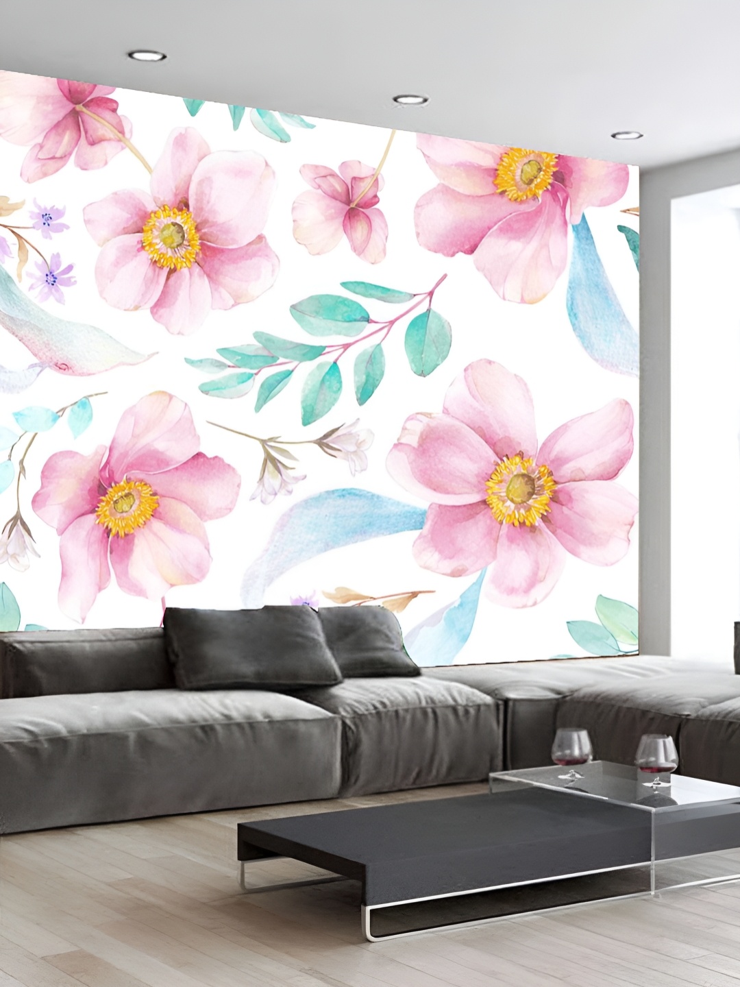 

KSHIRSA White & Pink Floral Printed Self Adhesive Removable Wallpaper