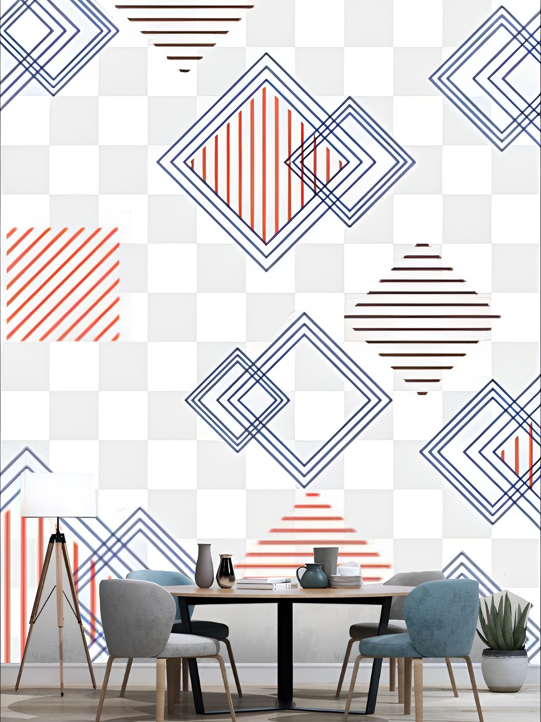 

KSHIRSA Blue & Red Abstract Printed Self Adhesive Removable Wallpaper