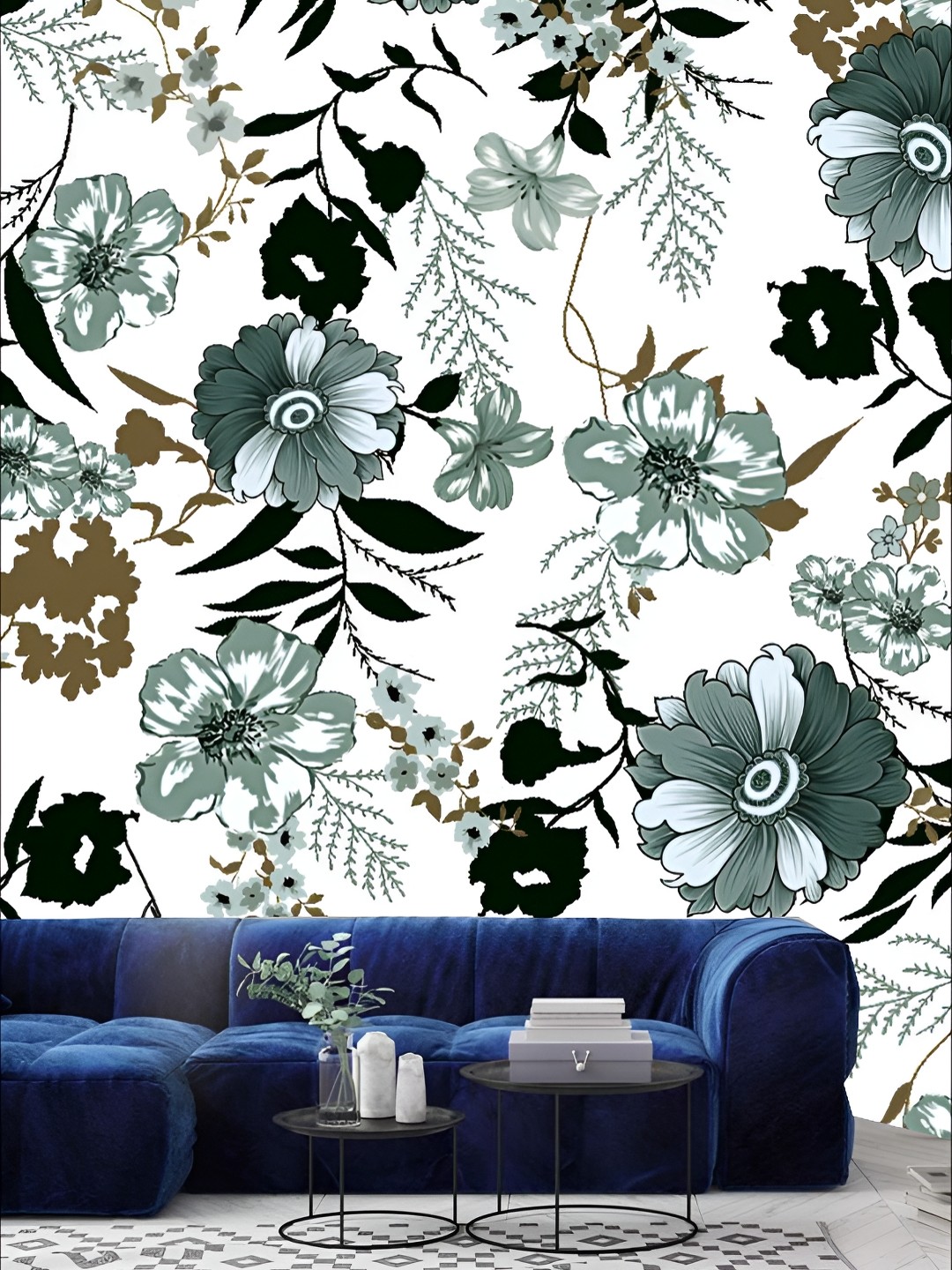 

KSHIRSA White & Grey Floral Printed Self-Adhesive & Removable Wallpaper