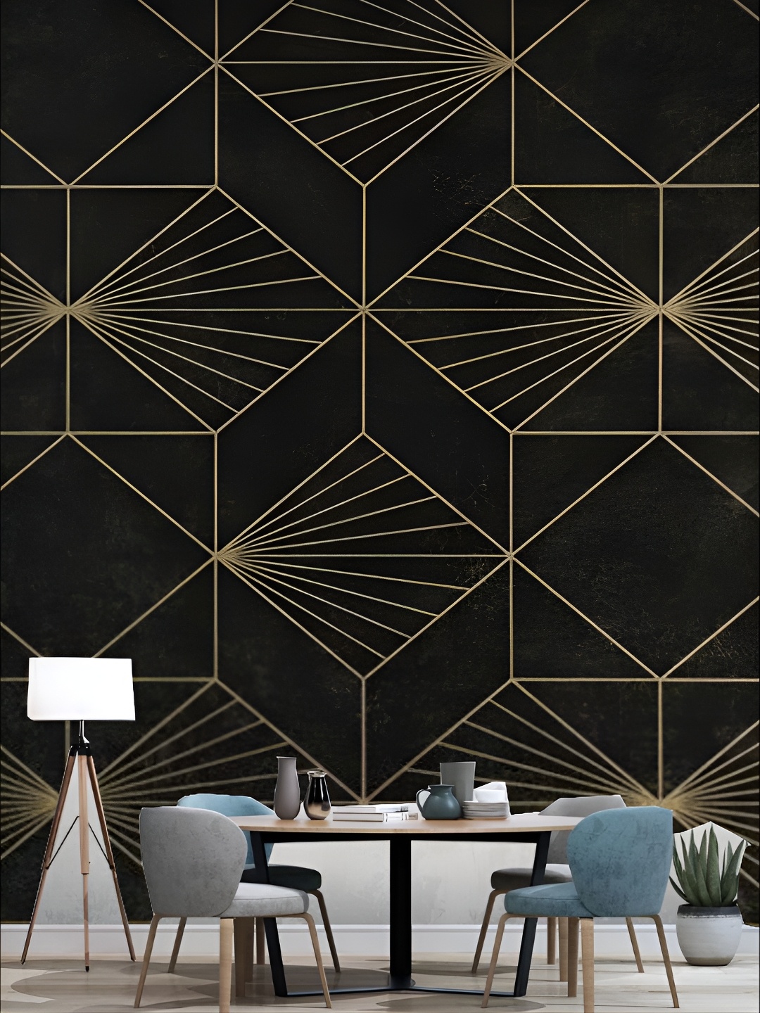 

KSHIRSA Black & Beige Geometric Printed Self Adhesive Removable Wallpaper