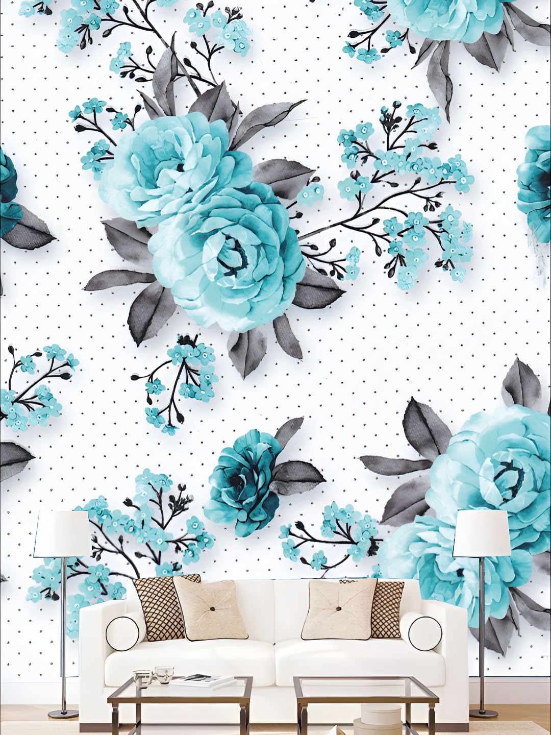 

KSHIRSA White & Blue Floral Printed Self Adhesive Wallpaper