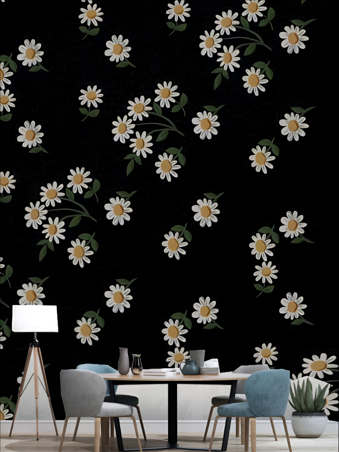 

KSHIRSA Black & White Floral Printed Self Adhesive Wallpaper