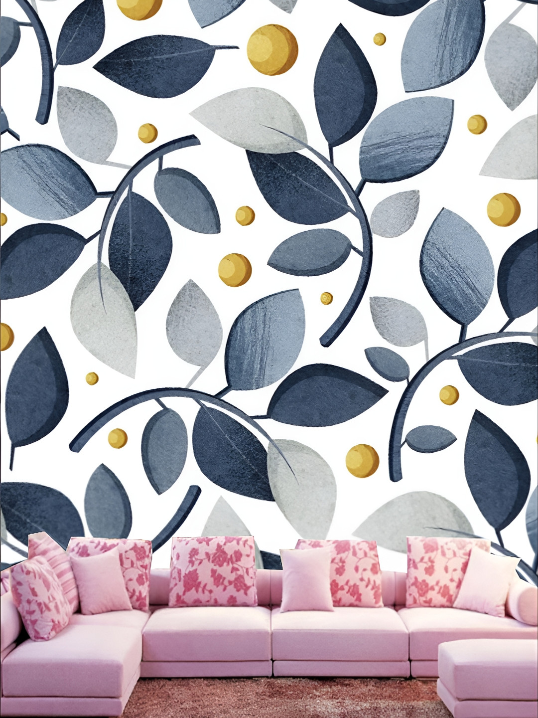 

KSHIRSA White & Blue Leaves Printed Self Adhesive Removable Wallpaper