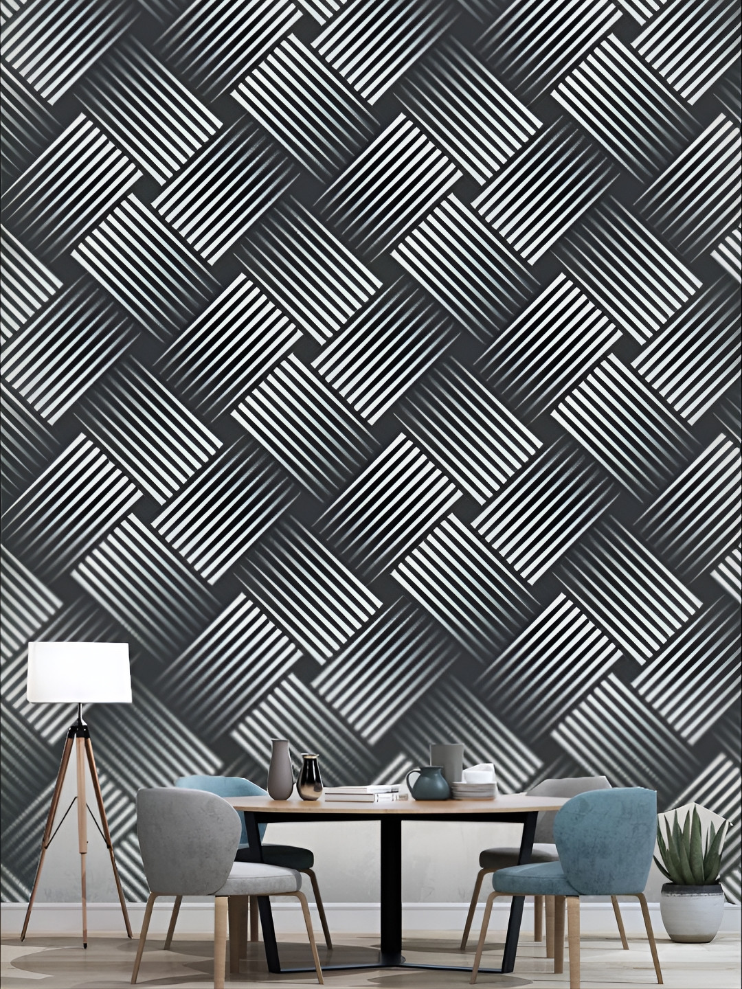 

KSHIRSA Black & White Geometric Printed Self Adhesive Removable Wallpaper