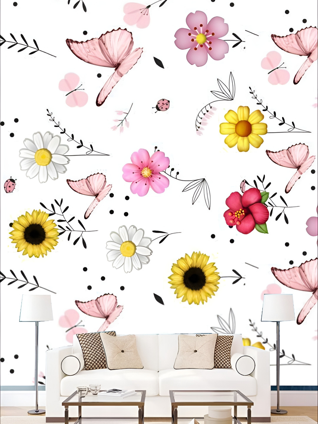 

KSHIRSA Pink & Yellow Floral Printed Self Adhesive Removable Wallpaper