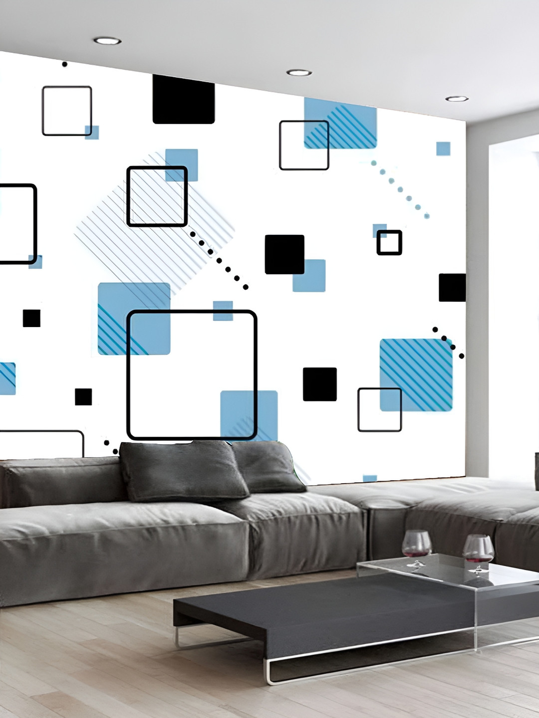 

KSHIRSA White & Blue Geometric Printed Self-Adhesive & Removable Wallpaper
