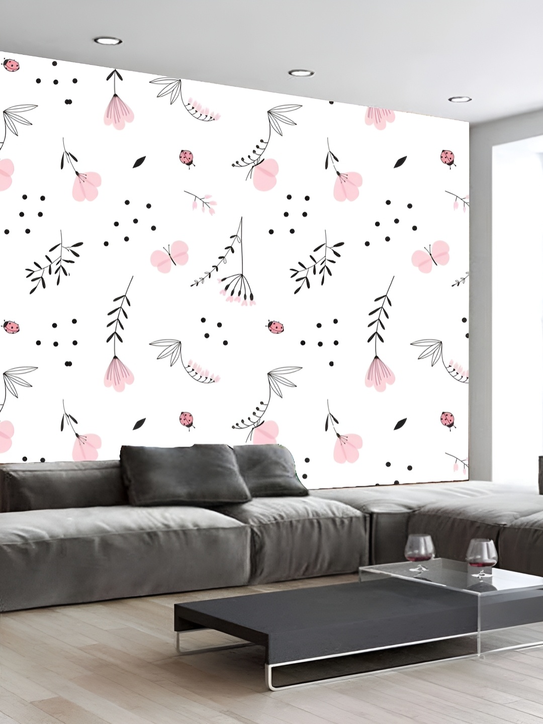 

KSHIRSA White & Black Floral Printed Self-Adhesive Wallpaper