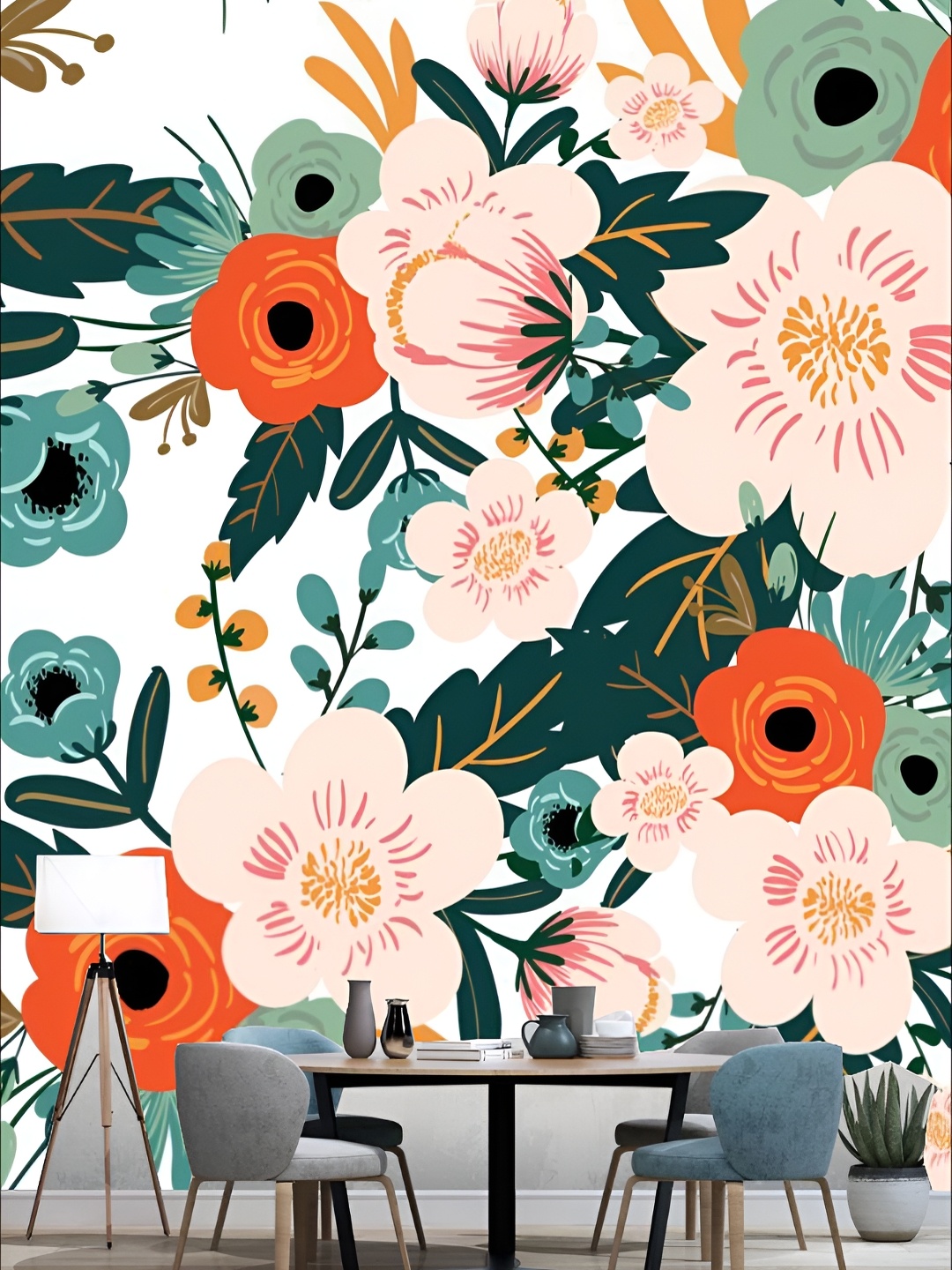 

KSHIRSA White & Green Floral Printed Self-Adhesive & Removable Wallpaper