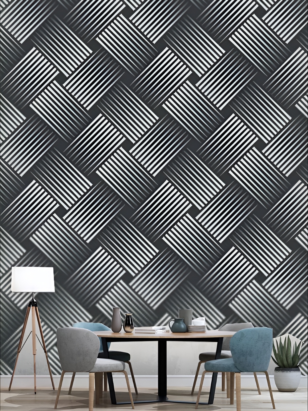 

KSHIRSA Black & White Geometric Printed Self-Adhesive & Removable Wallpaper