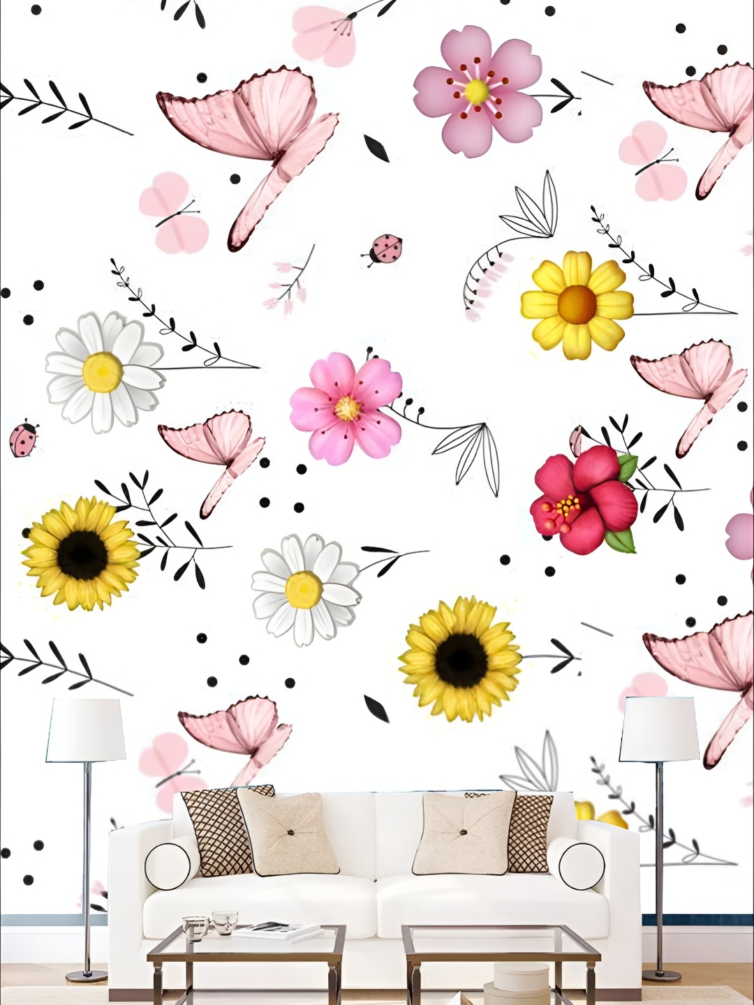 

KSHIRSA White & Pink Floral Printed Self Adhesive Removable Wallpaper