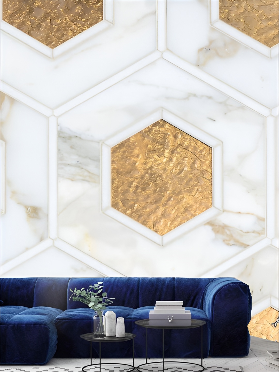 

KSHIRSA White & Gold Toned Geometric Printed Self Adhesive Removable Wallpaper