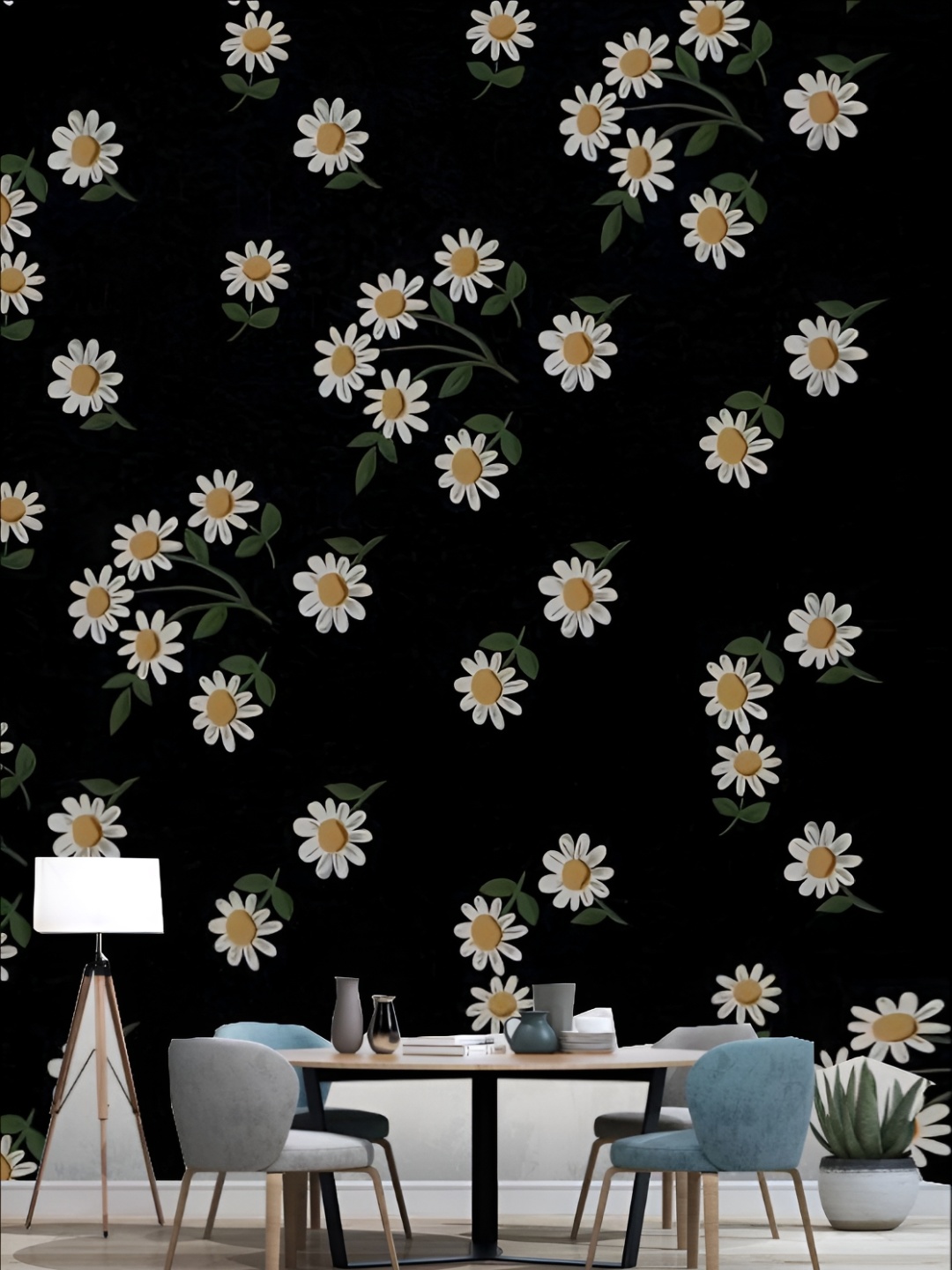 

KSHIRSA Black & White Floral Printed Self-Adhesive & Removable Wallpaper