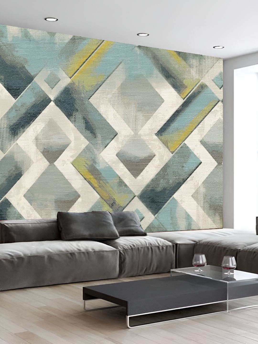 

KSHIRSA Grey & Green Geometric Printed Self-Adhesive Wallpaper