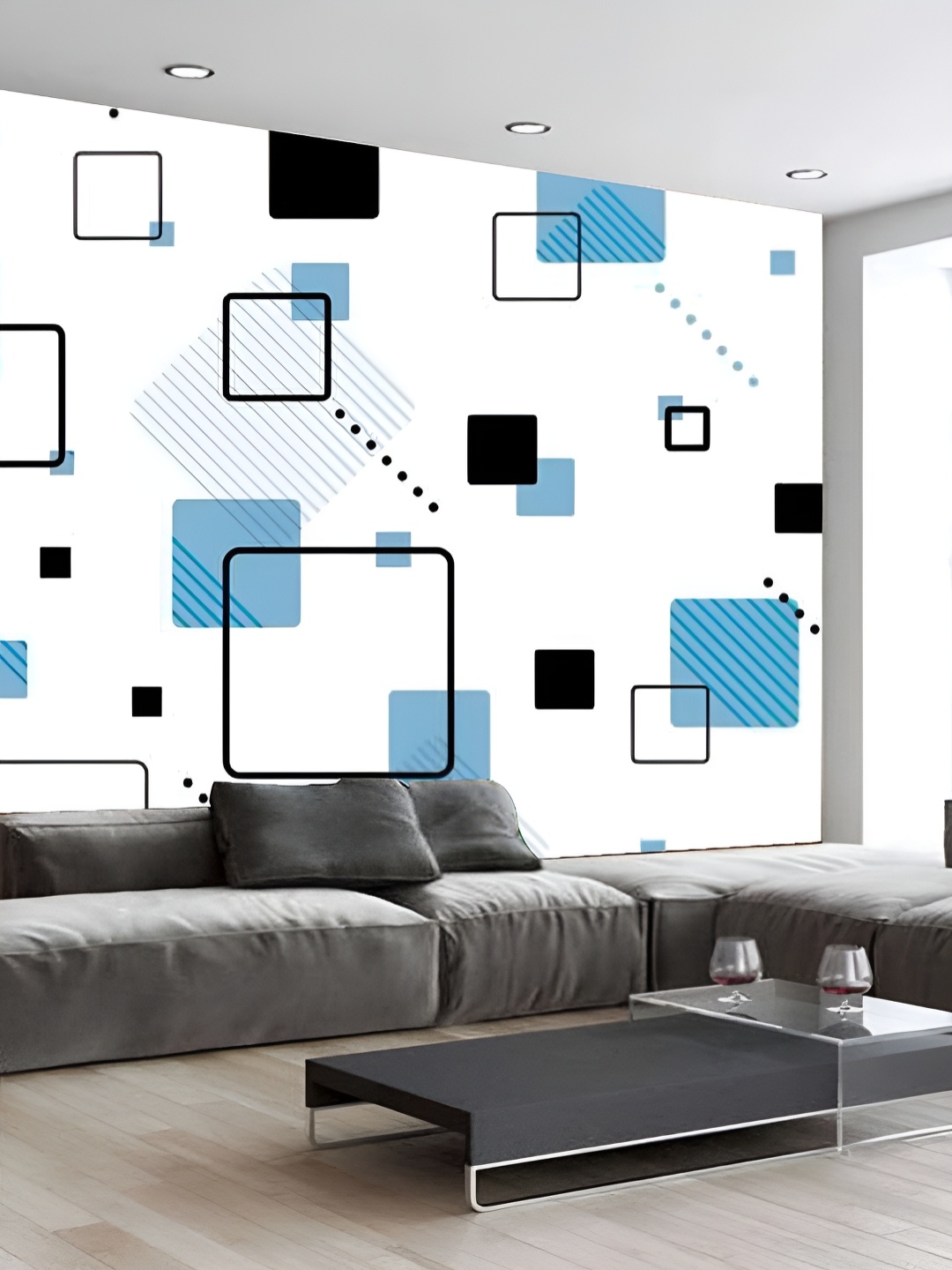 

KSHIRSA White & Blue Abstract Printed Self-Adhesive & Removable Wallpaper