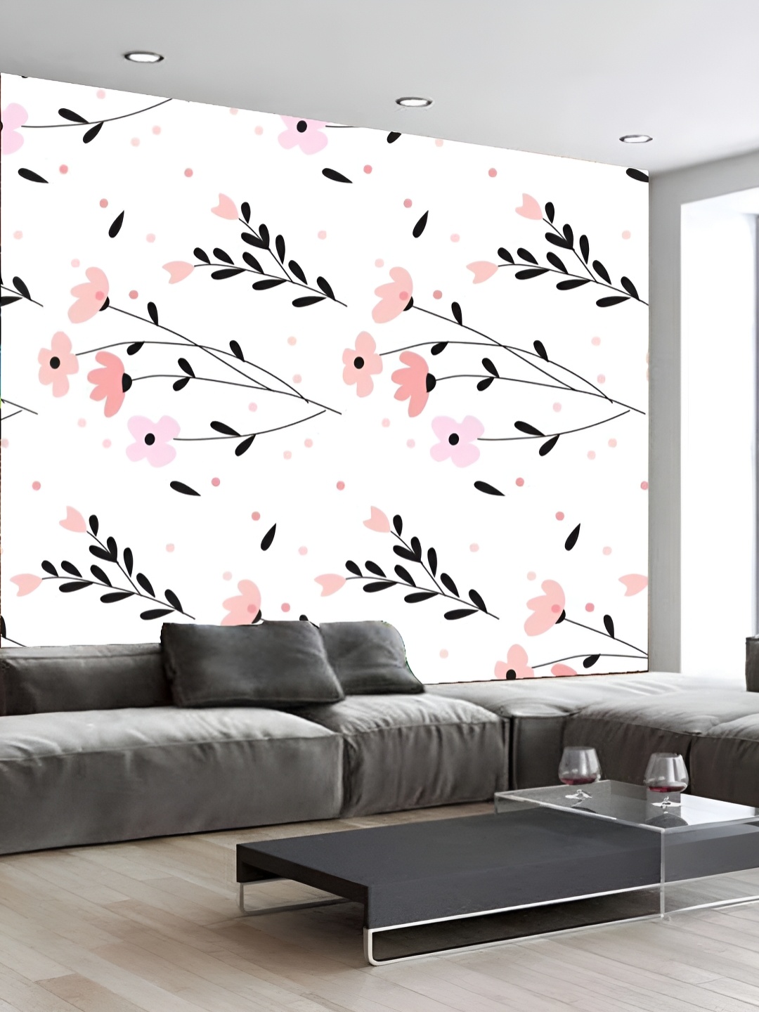 

KSHIRSA White & Pink Floral Printed Self-Adhesive & Removable Wallpaper