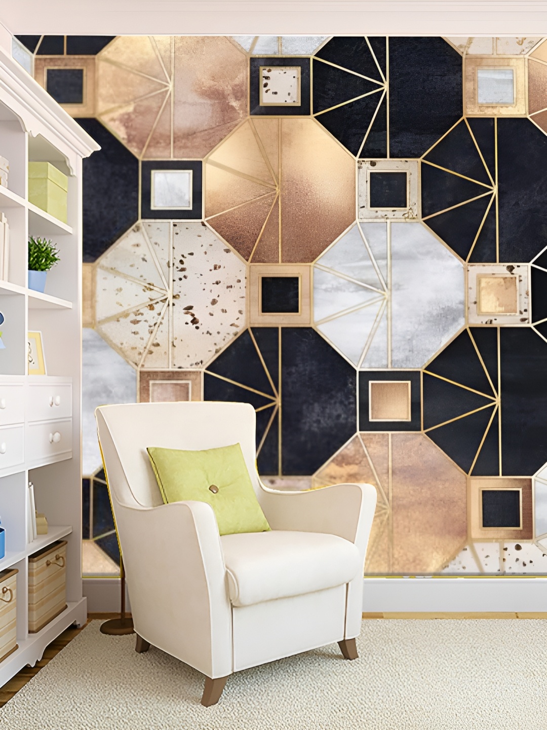 

KSHIRSA Black & White Geometric Printed Self Adhesive Removable Wallpaper