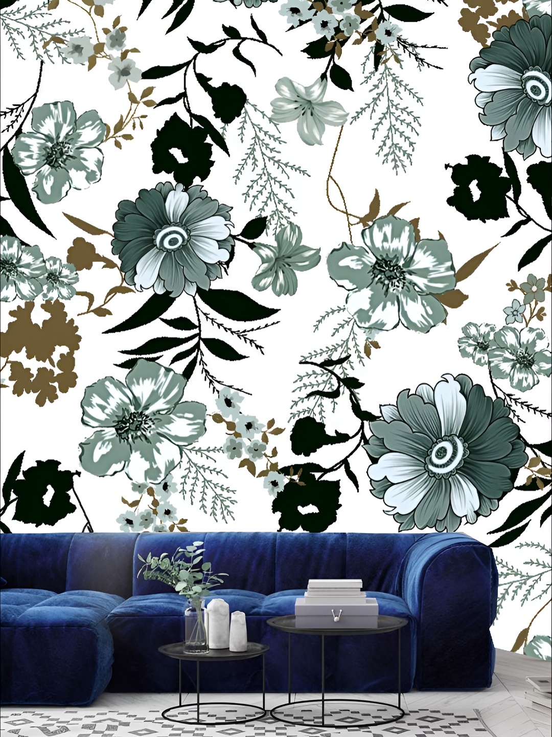 

KSHIRSA White & Green Floral Printed Self-Adhesive & Removable Wallpaper