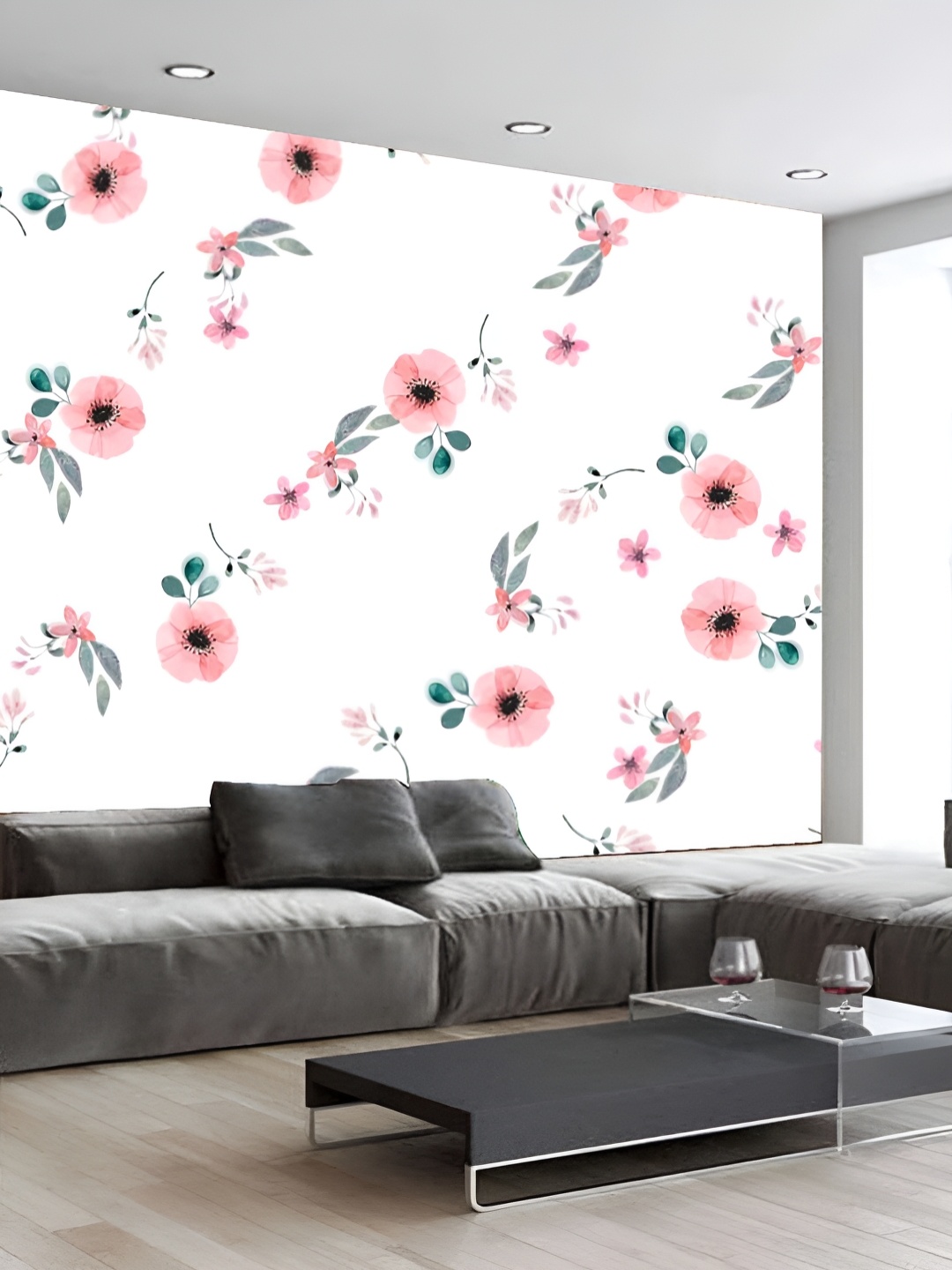 

KSHIRSA White & Pink Floral Printed Self-Adhesive Wallpaper