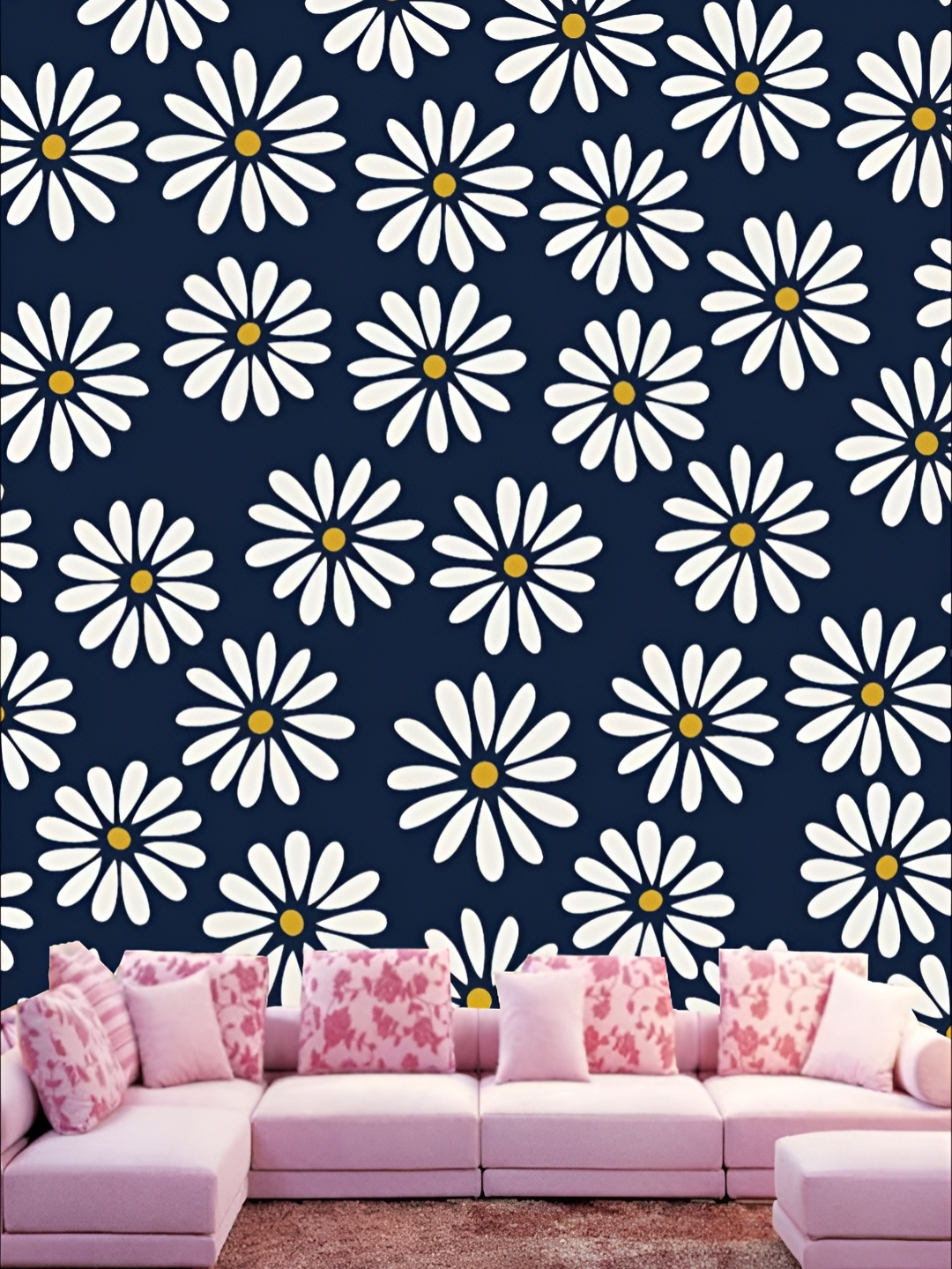 

KSHIRSA Navy Blue & White Floral Printed Self Adhesive Removable Wallpaper