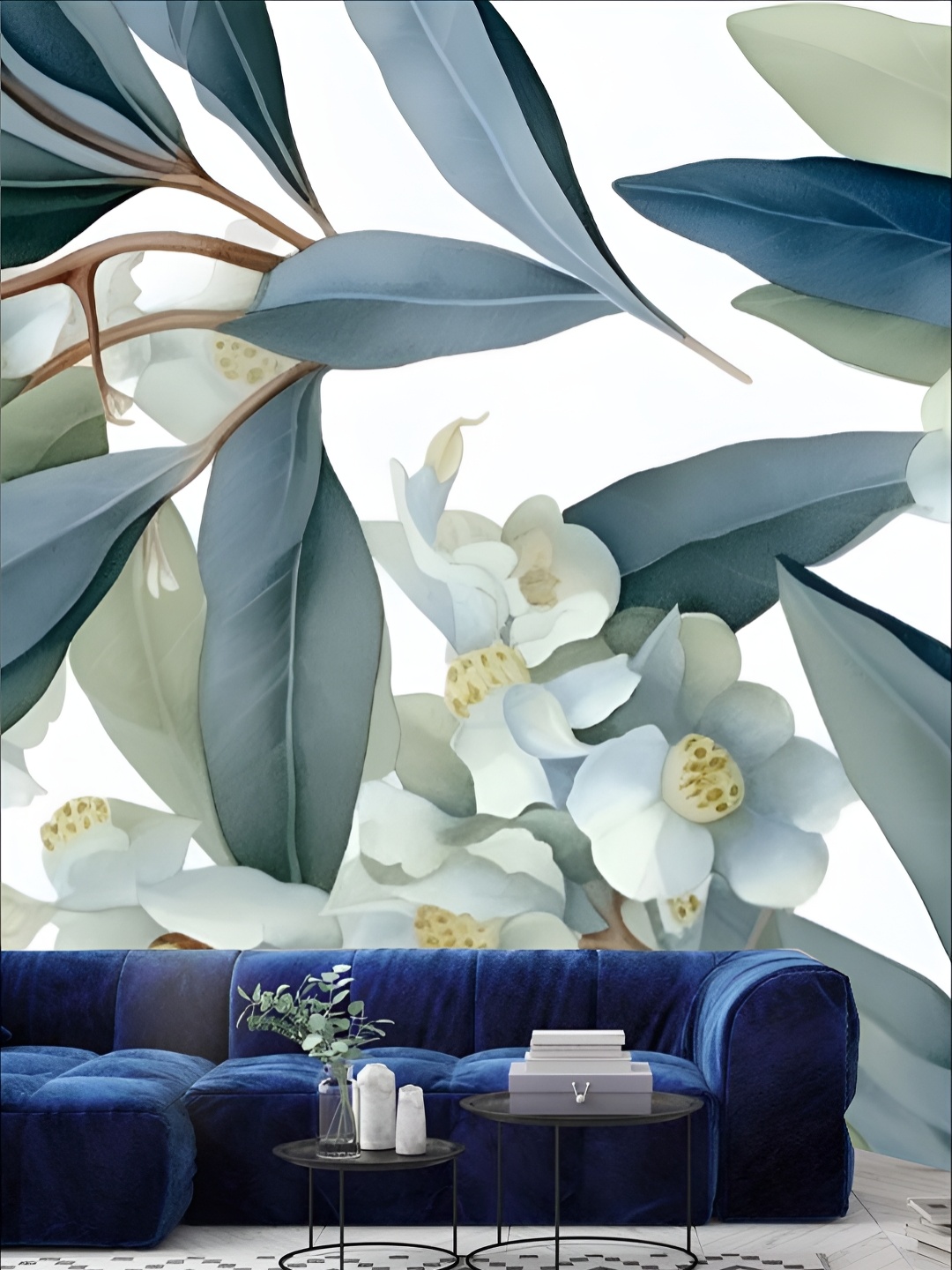 

KSHIRSA White & Blue Floral Printed Self Adhesive Removable Wallpaper