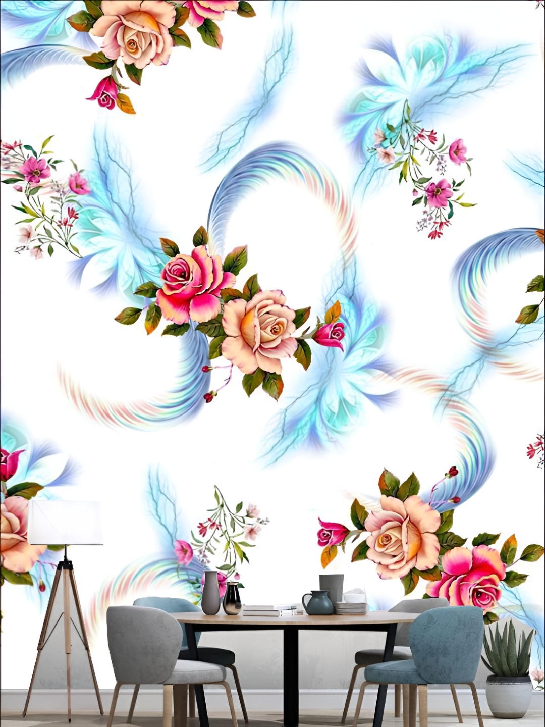 

KSHIRSA White & Blue Floral Printed Self Adhesive Removable Wallpaper