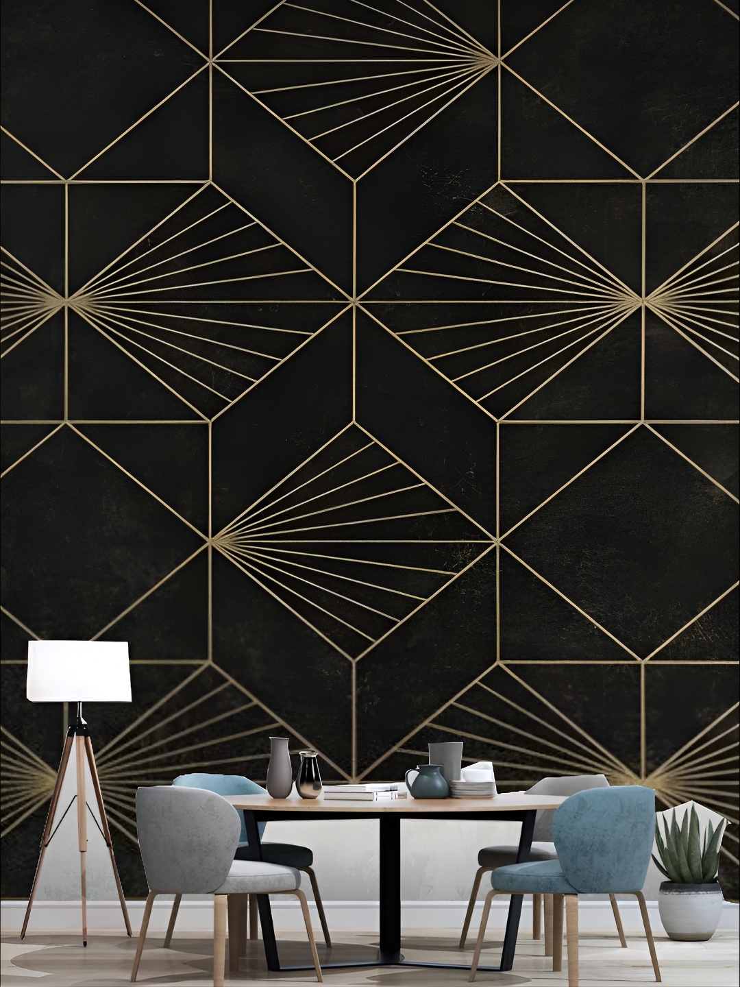 

KSHIRSA Black & Beige Geometric Printed Self-Adhesive Removable Wallpaper
