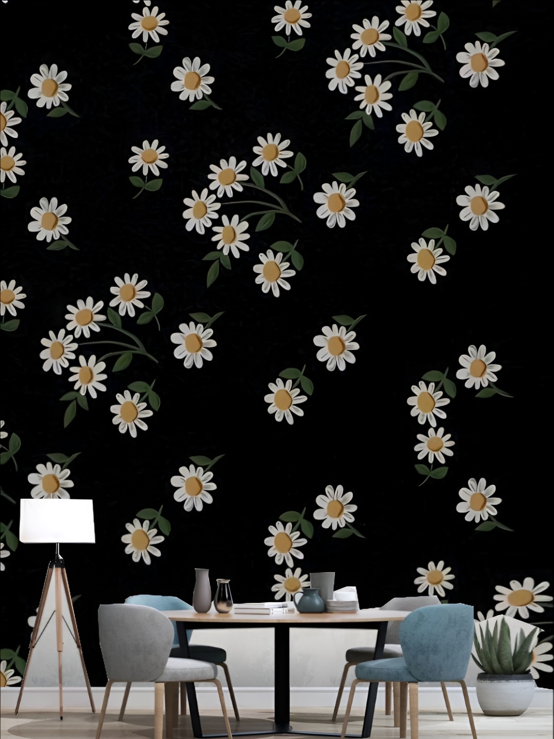 

KSHIRSA Black & White Floral Printed Self Adhesive Removable Wallpaper