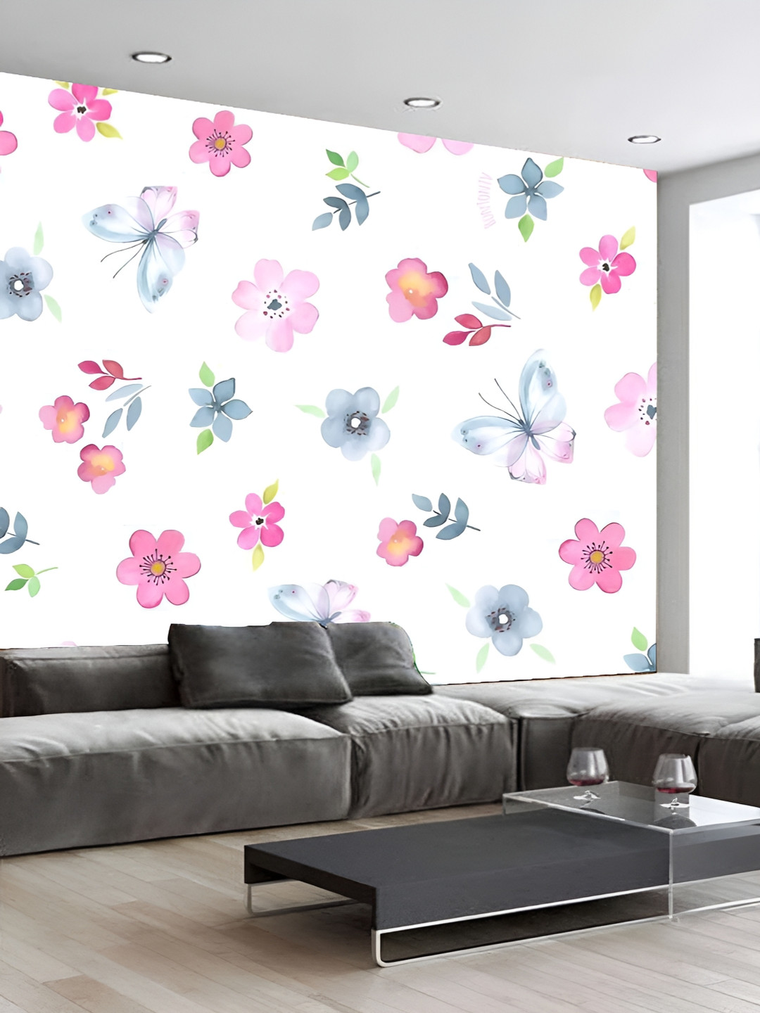 

KSHIRSA White & Pink Floral Printed Self Adhesive Removable Wallpaper