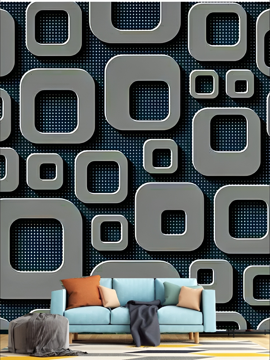 

KSHIRSA Blue & Grey Geometric Printed Self Adhesive Removable Wallpaper