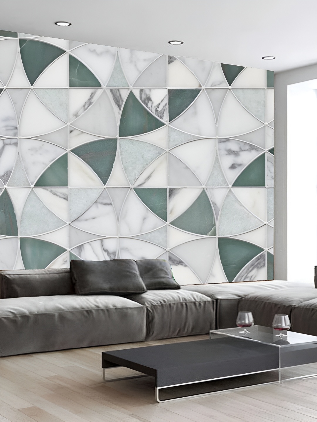 

KSHIRSA Grey & Green Abstract Printed Self-Adhesive & Removable Wallpaper
