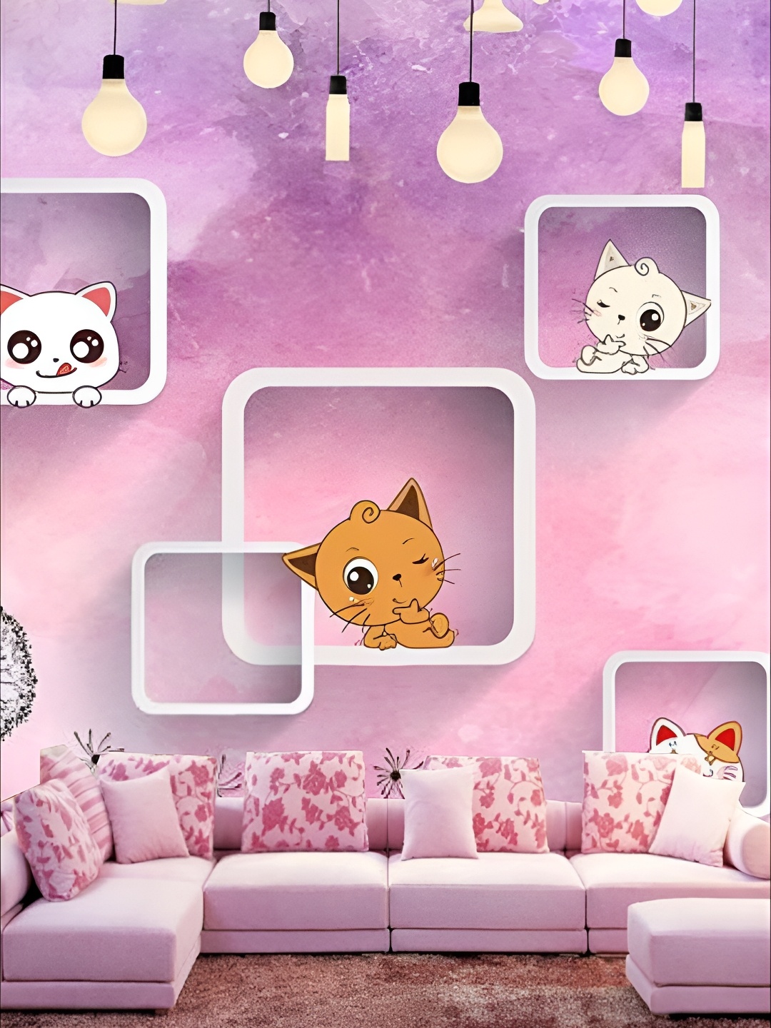 

KSHIRSA Pink & Purple Cartoon Printed Self-Adhesive & Removable Wallpaper
