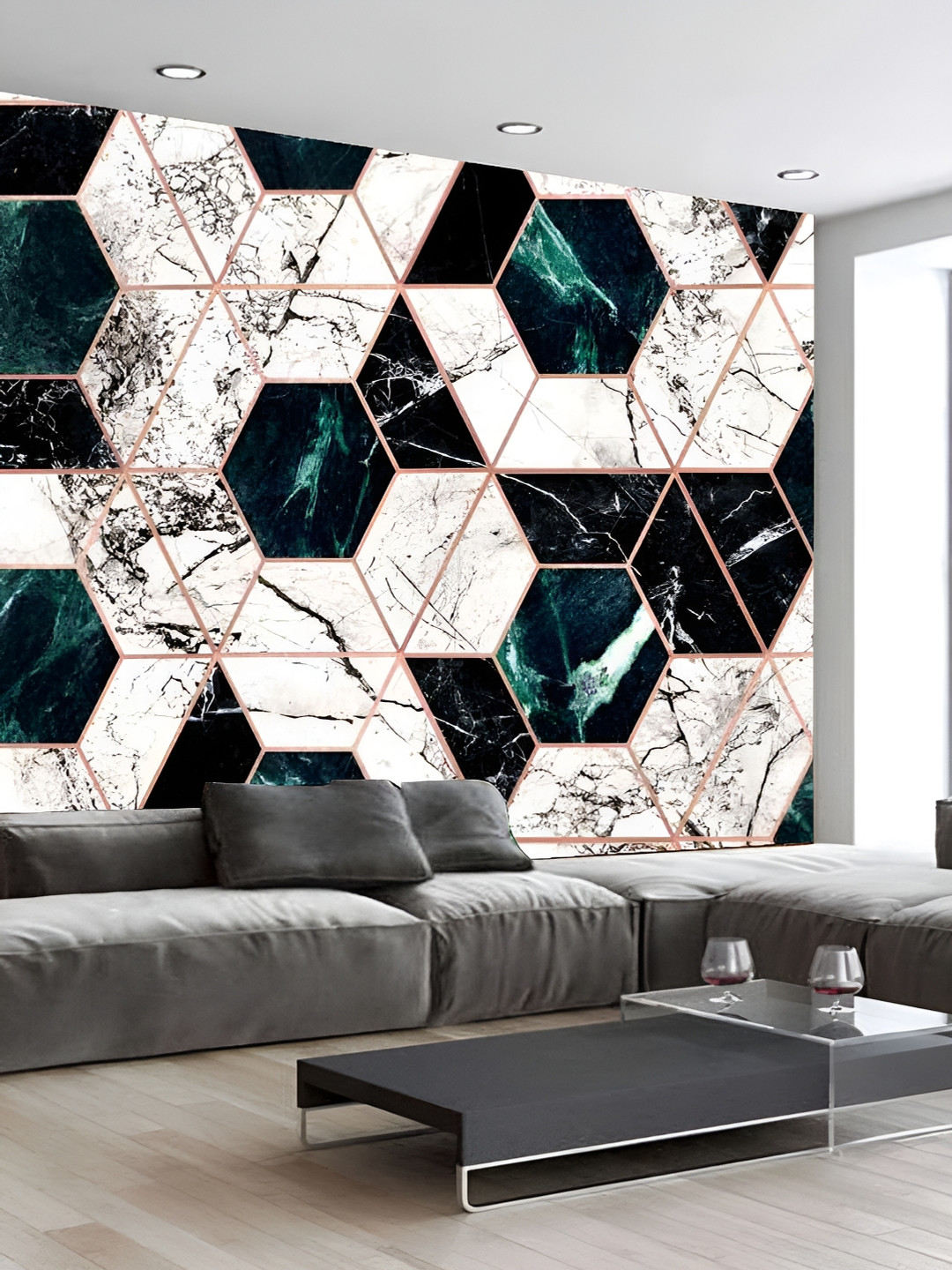 

KSHIRSA White & Green Abstract Printed Self-Adhesive & Removable Wallpaper