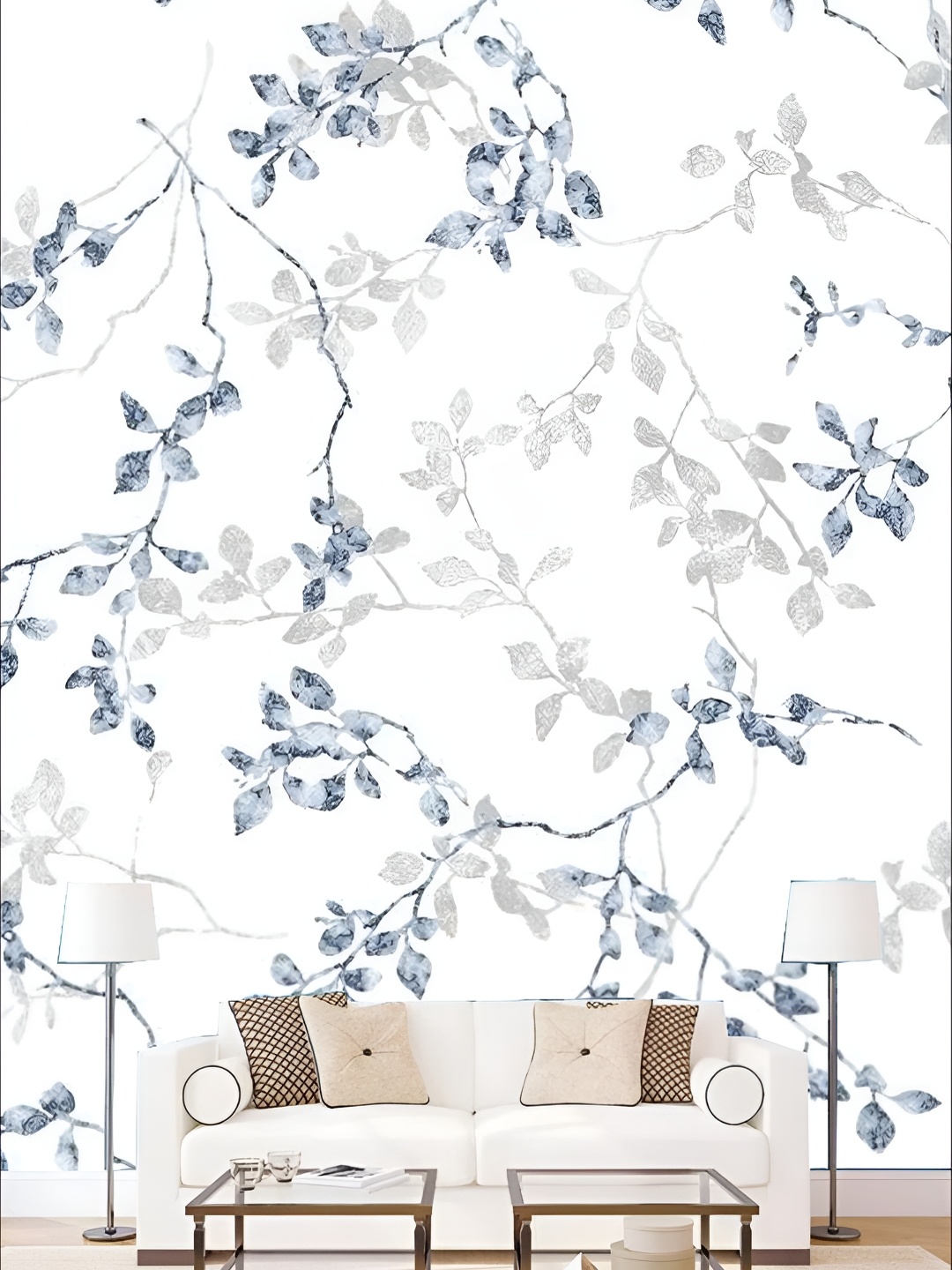 

KSHIRSA Blue & White Floral Printed Self Adhesive Removable Wallpaper