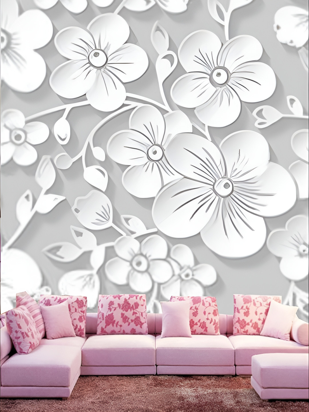 

KSHIRSA Grey & White Floral Printed Self Adhesive Removable Wallpaper