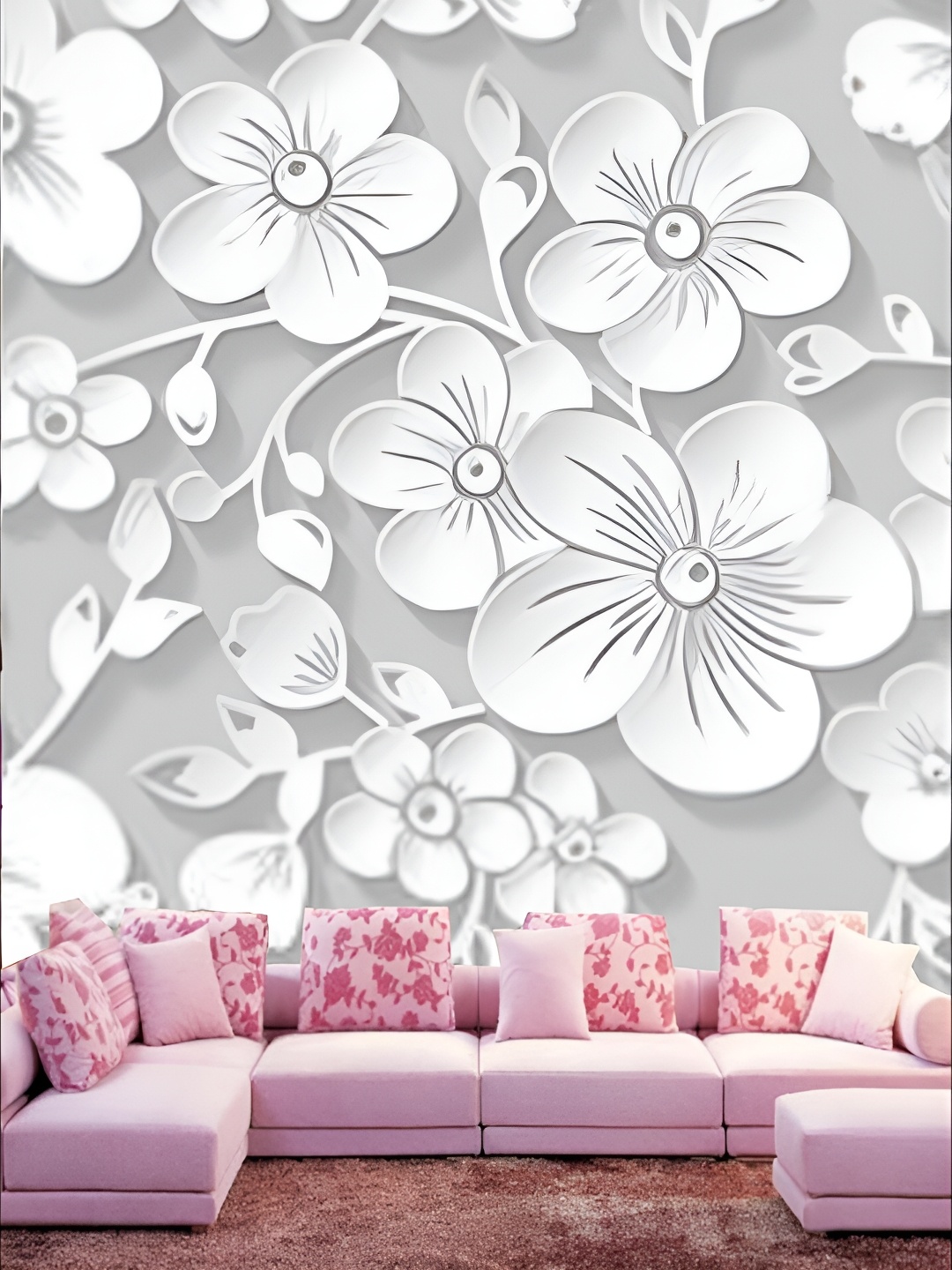 

KSHIRSA White & Grey Floral Printed Self Adhesive Removable Wallpaper