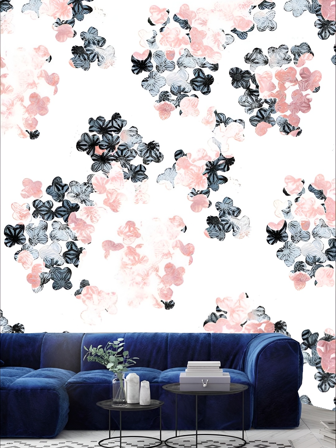 

KSHIRSA Pink & Blue Floral Printed Self Adhesive Removable Wallpaper