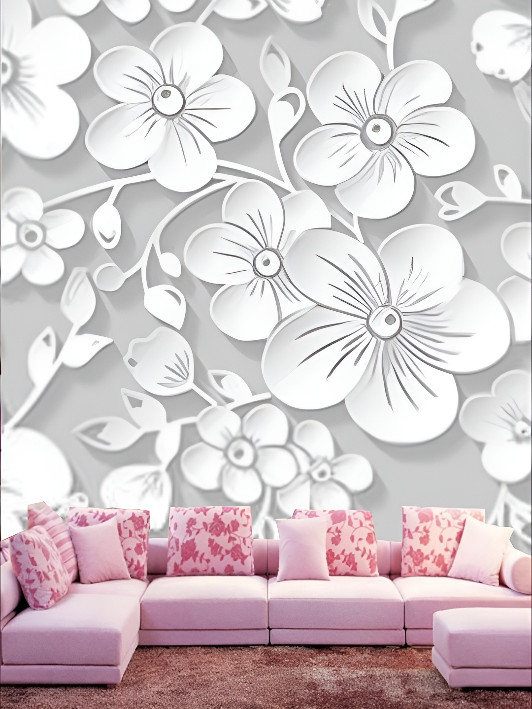 

KSHIRSA Grey & White Floral Printed Self-Adhesive & Removable Wallpaper