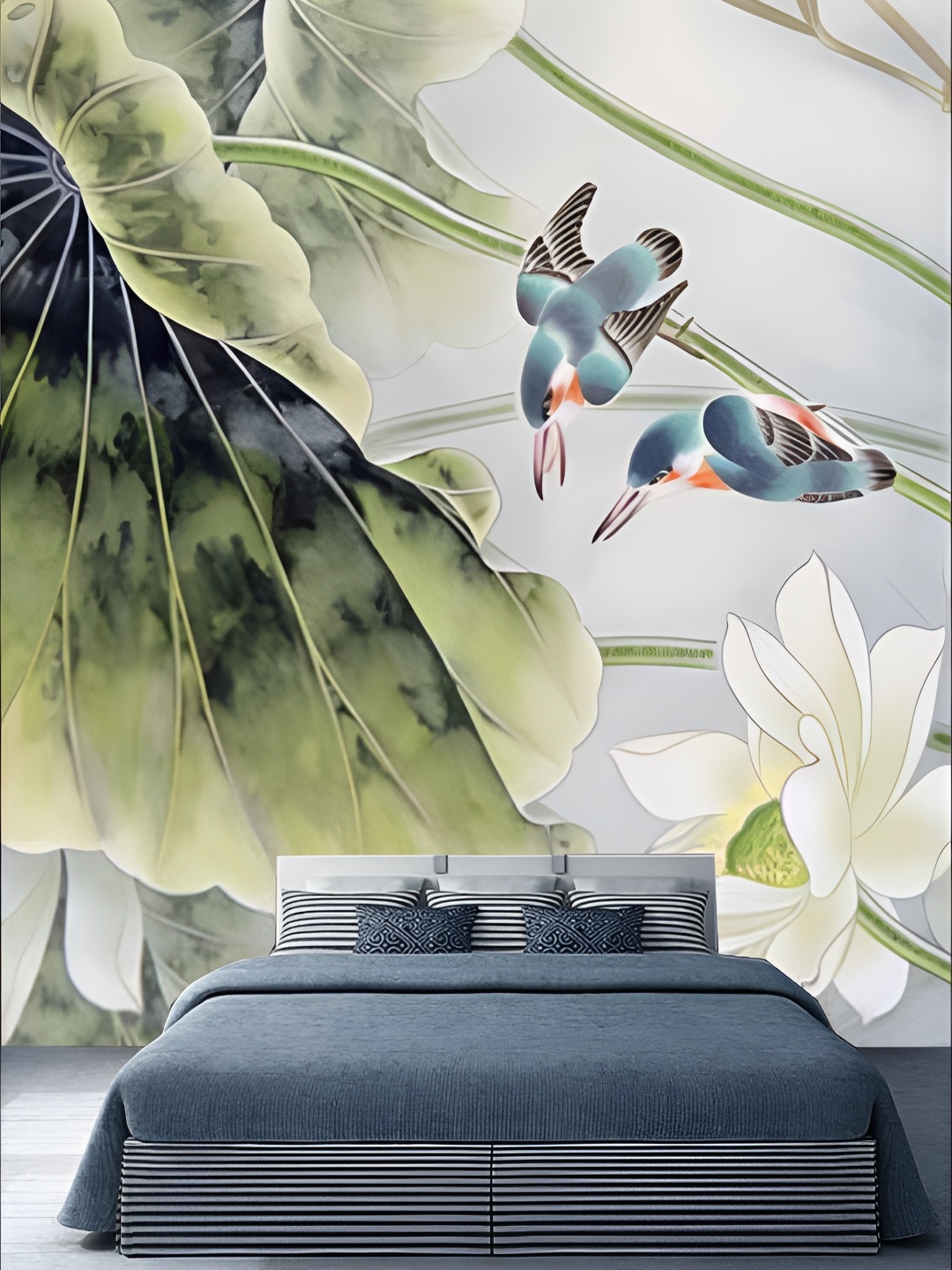 

KSHIRSA Green Birds Printed Self Adhesive Removable Wallpaper