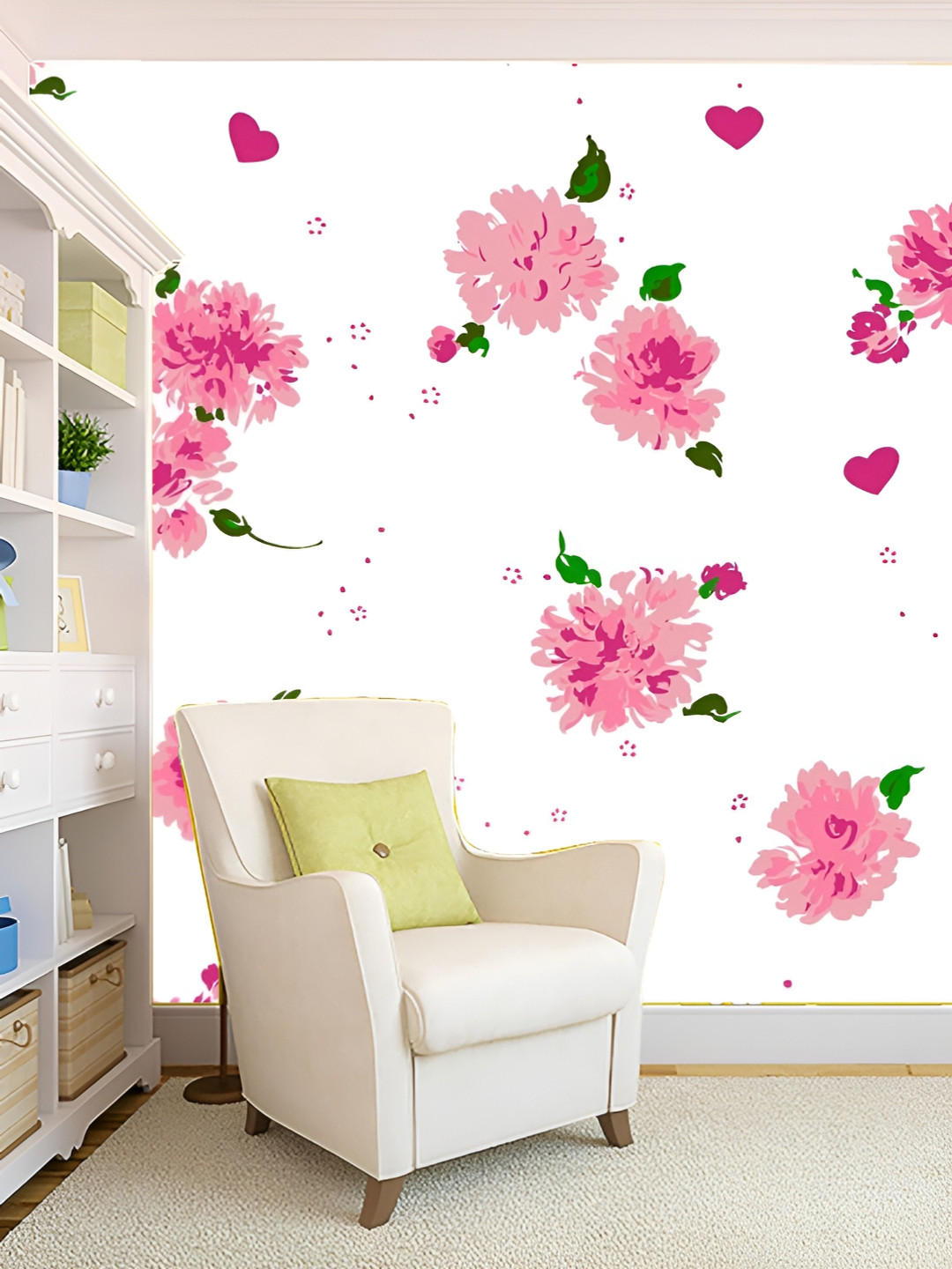

KSHIRSA Pink & White Floral Printed Self Adhesive Removable Wallpaper