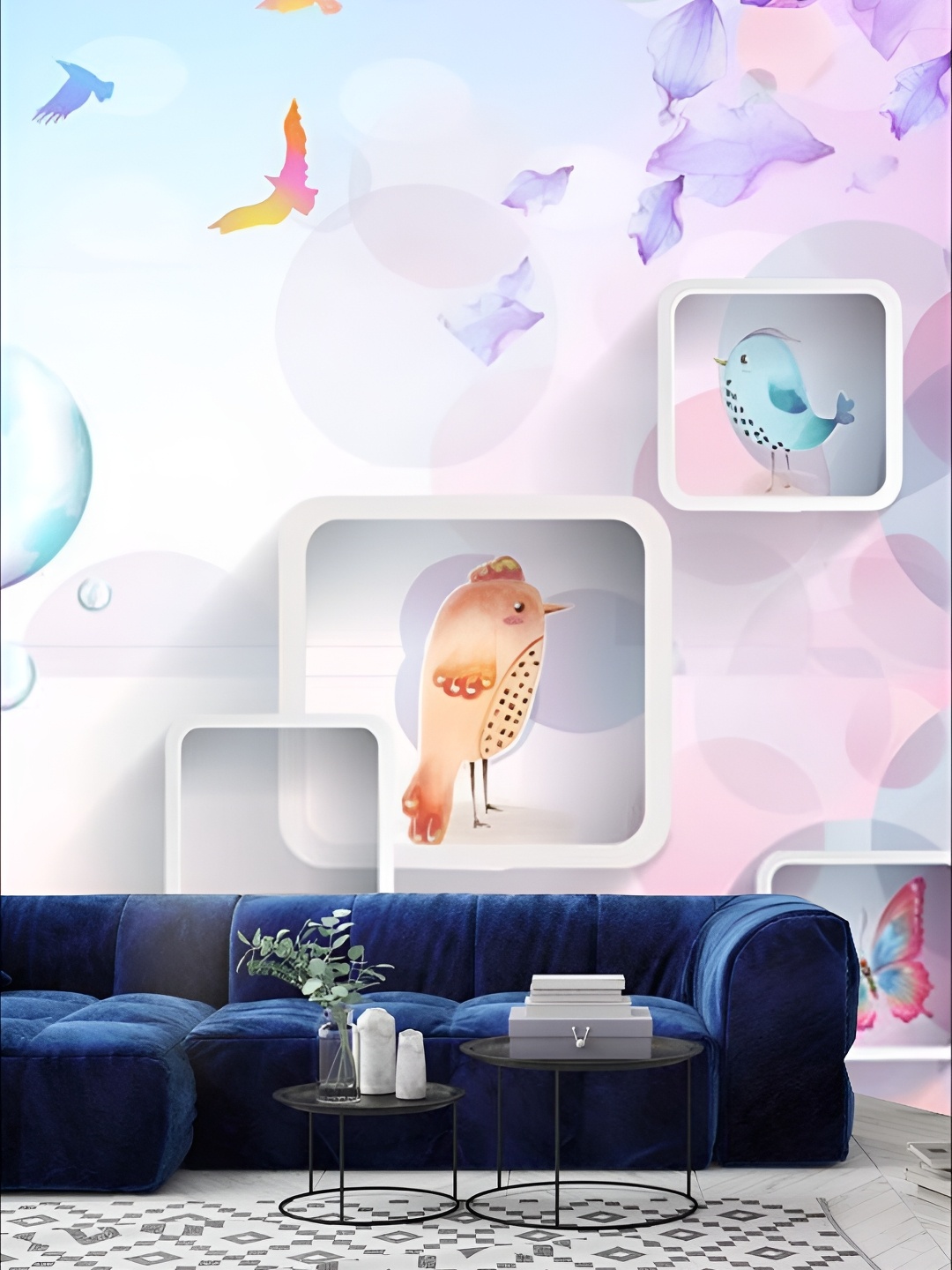 

KSHIRSA Blue & Pink Abstract Printed Self Adhesive Removable Wallpaper