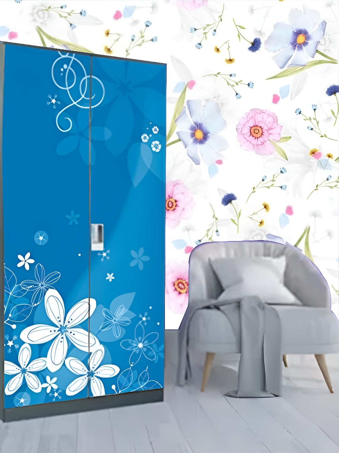 

KSHIRSA White & Pink Floral Printed Self-Adhesive & Removable Wallpaper