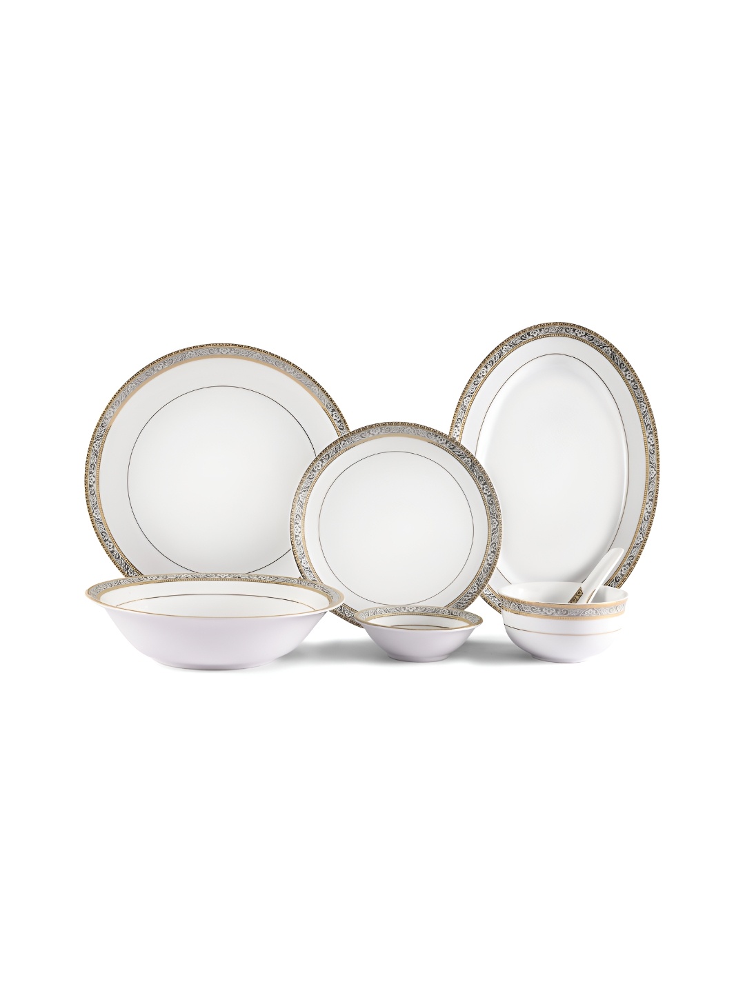 

Hitkari White & Gold-Toned 6Pcs Porcelain Matte Dinner Set