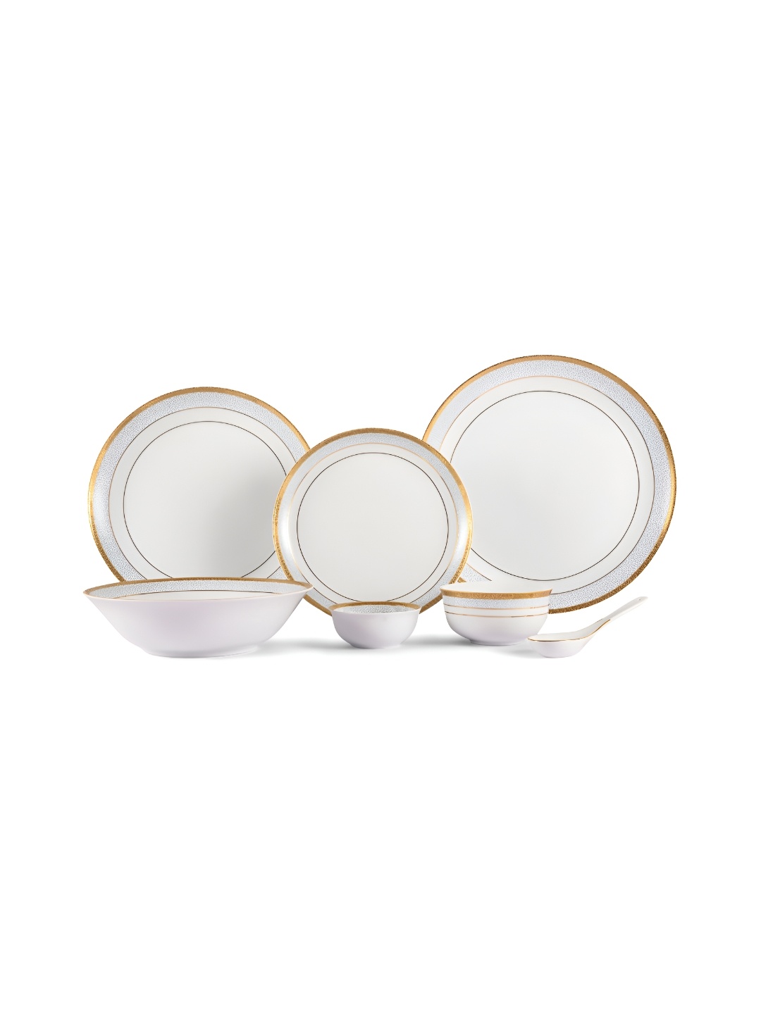 

Hitkari White & Gold-Toned 33Pcs Porcelain Matte Dinner Set