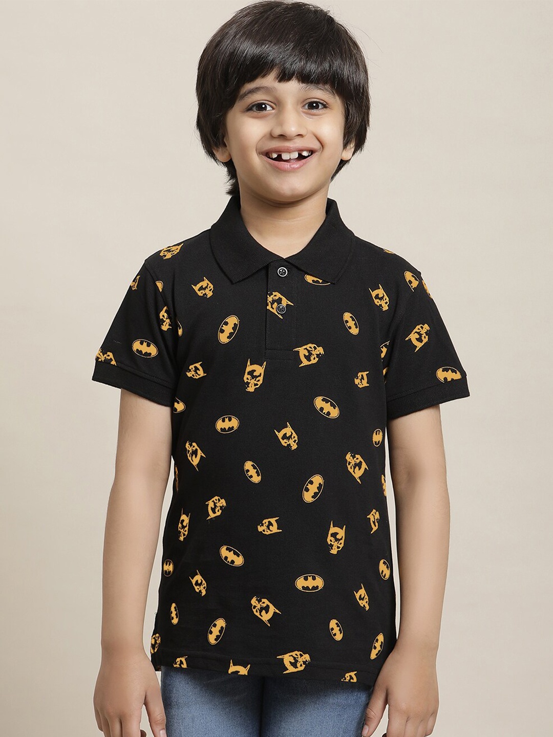 

Kids Ville Boys Batman Printed Pure Cotton Polo Collar Tshirt, Black