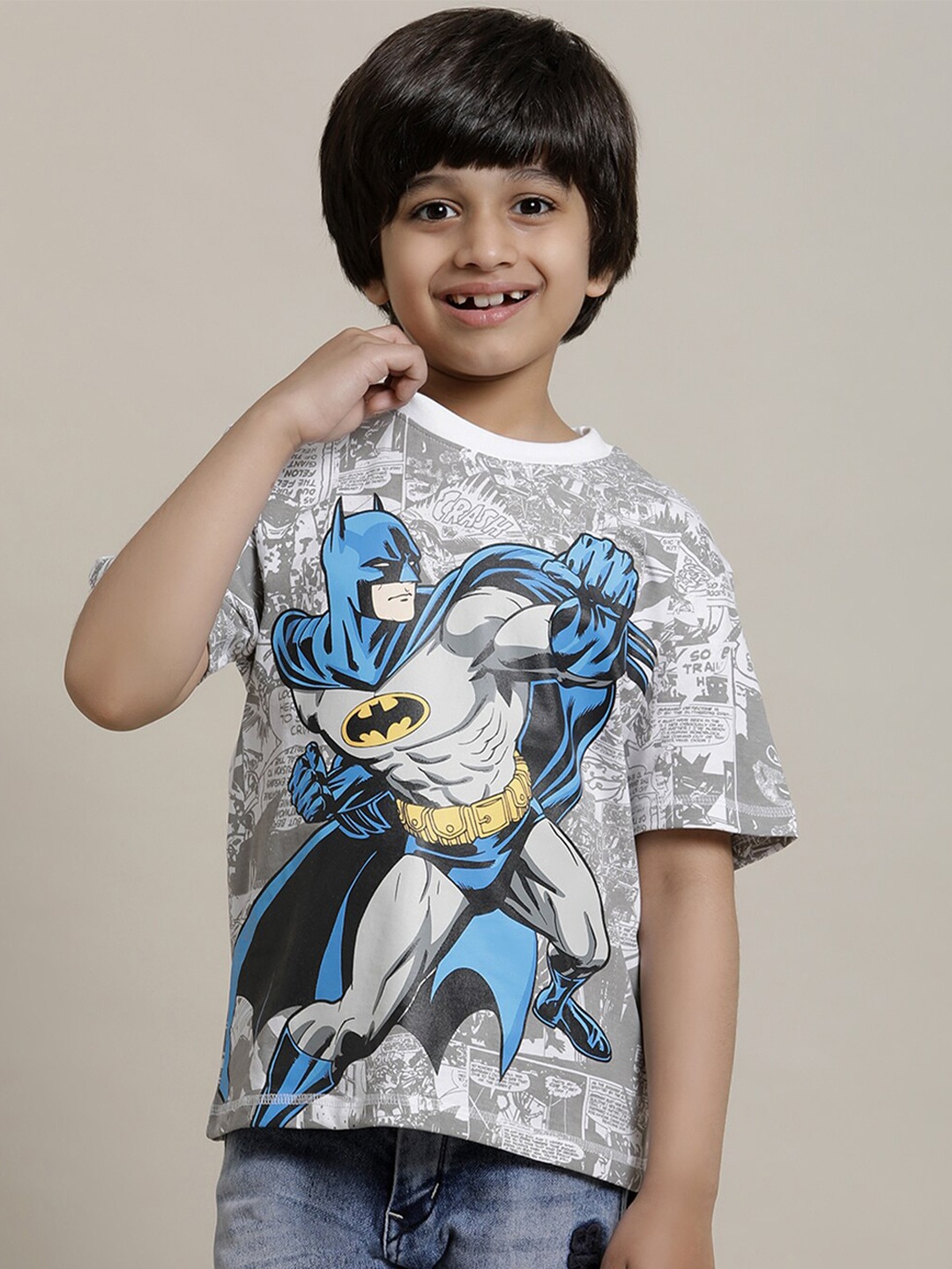 

Kids Ville Boys Batman Printed Pure Cotton Round Neck Tshirt, White