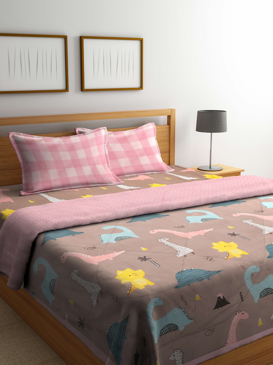 

Miaz Lifestyle Brown & Yellow Abstract Printed Cotton Bedding Set
