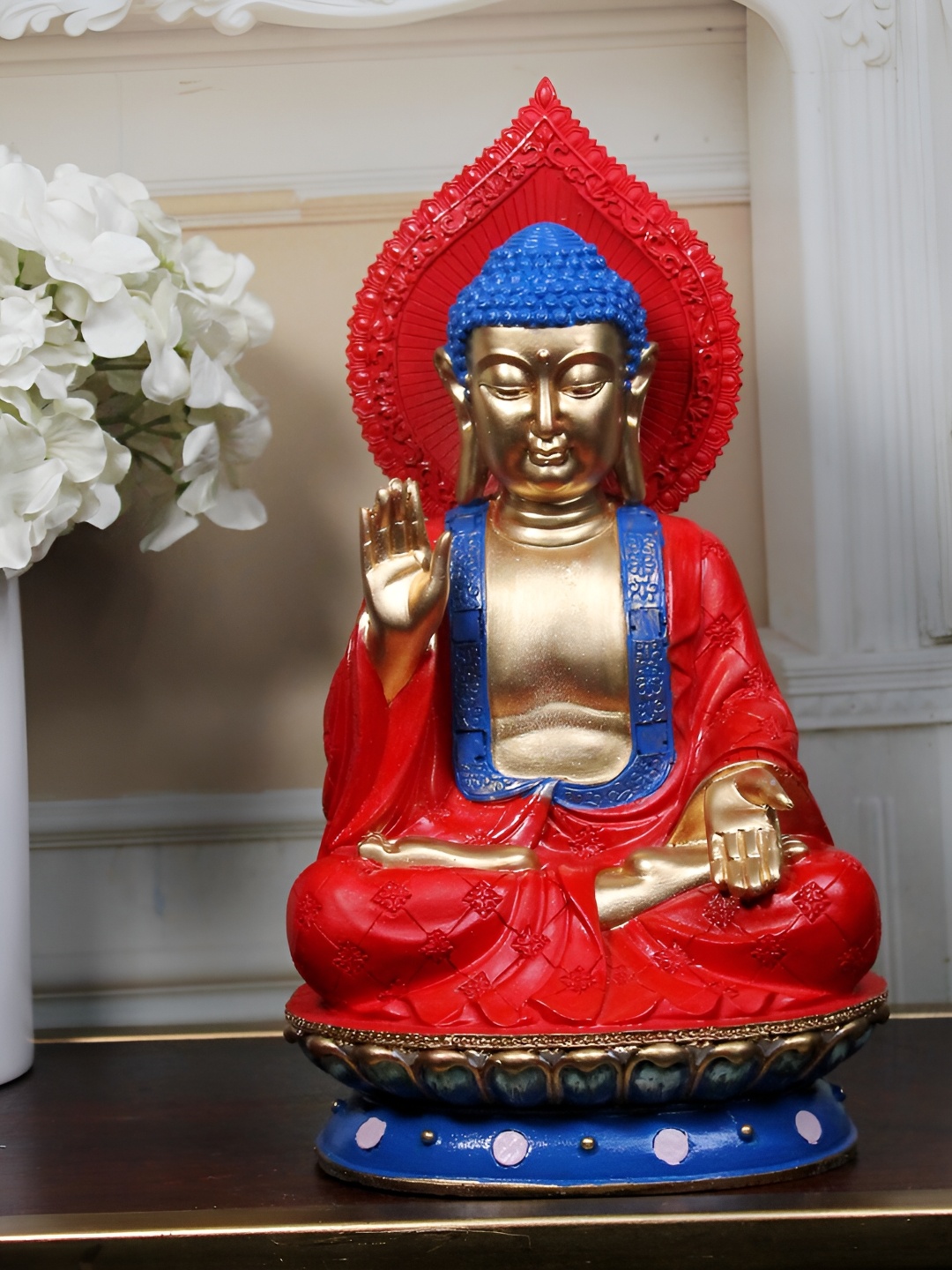 

THE WHITE INK DECOR Red Buddha Figurine Showpiece